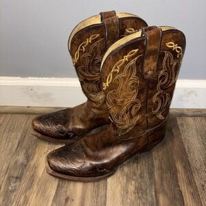 Tony Lama‎ Western Boots Ladies 10B Wingtip Bark Santa Fe Leather Vaquero VF6004